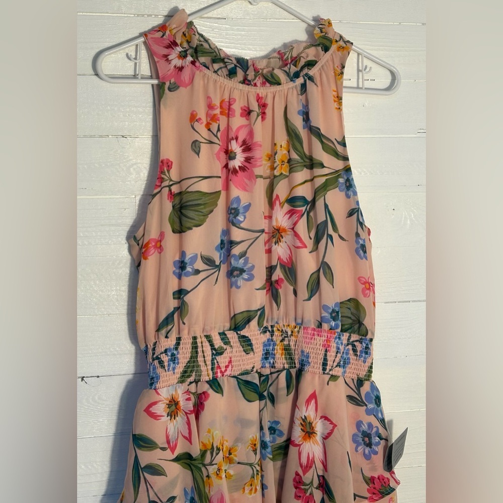 NWT Eliza J chiffon floral smock waist tiered midi dress, plus size women’s 16. - Picture 3 of 10